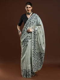 Sarha Floral Woven Design Chanderi Saree in Light Grey
