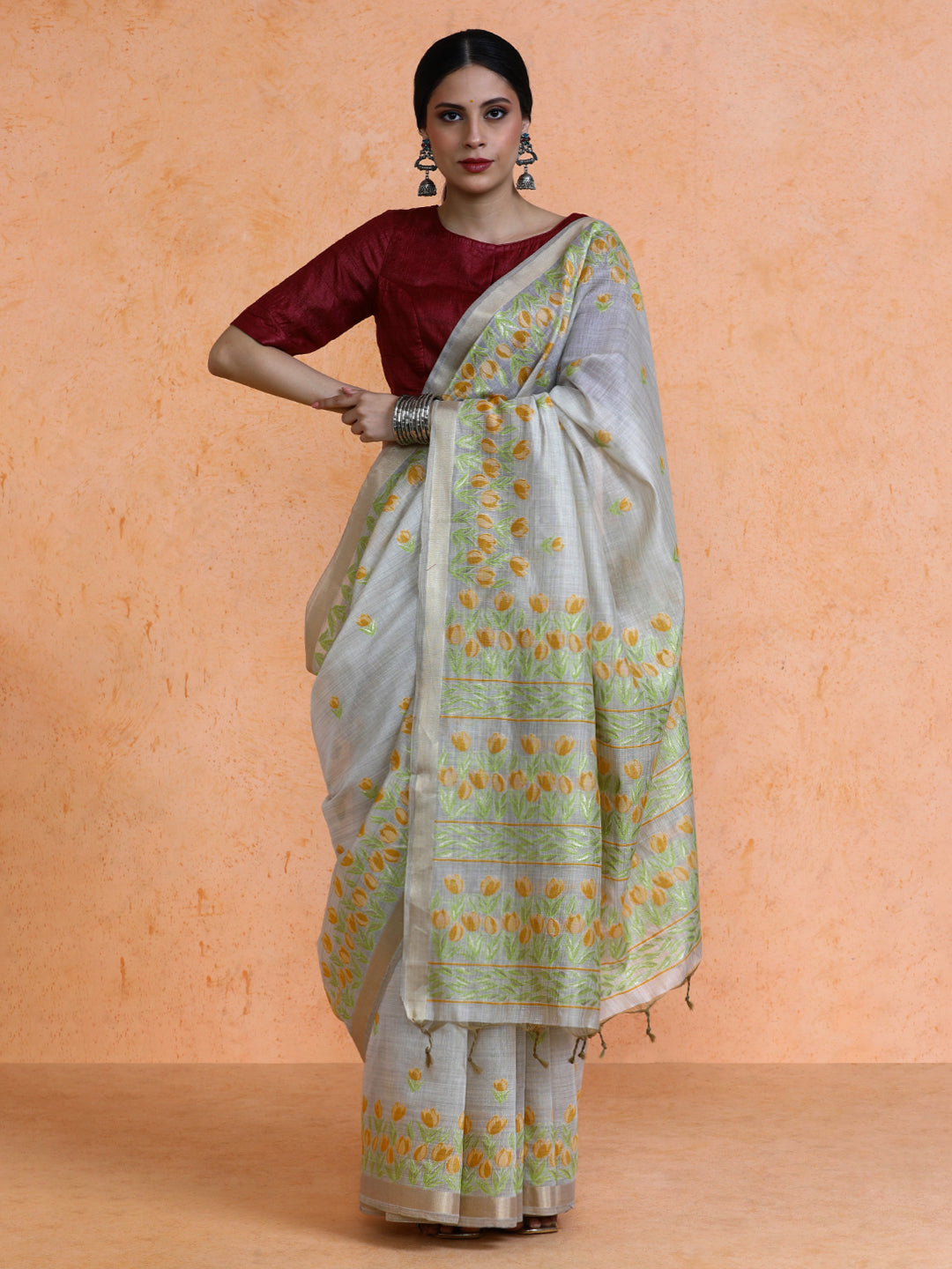 Aranya Cotton in Beige with Yellow Motifs