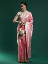 Woven Design Chanderi Cotton Saree in Pink