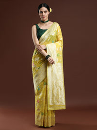 Woven Design Floral Chanderi Cotton Saree in Yellow