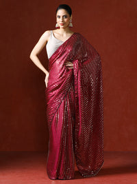 Women Sequinned Embellished Heavy Work Saree in red