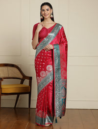 Ethnic Motifs Woven Design Zari Banarasi Saree in Pink