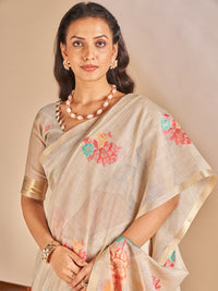 Leela Cotton In Beige With Coral Pink Motifs