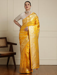 Ethnic Motifs Woven Design Banarasi Saree With Blouse in Yellow