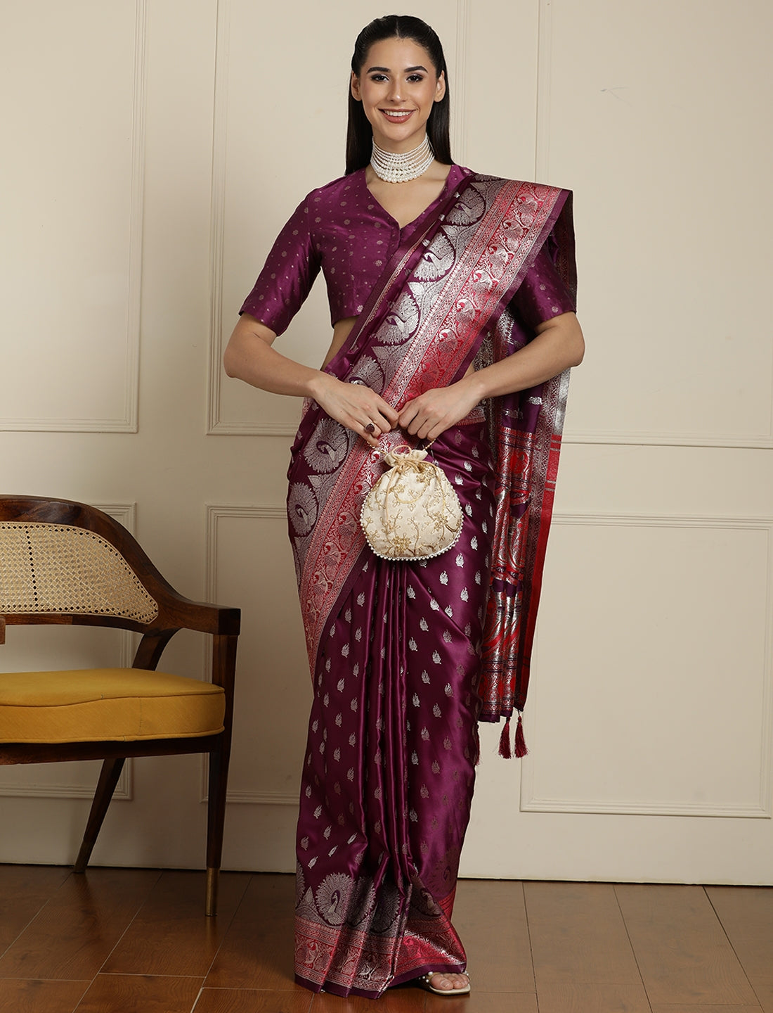 Woven Design Banarssi Saree With Unstitched Blouse in Purple