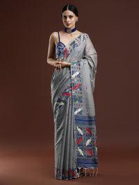 Woven Design Ethnic Motif Muga Cotton Saree in Grey