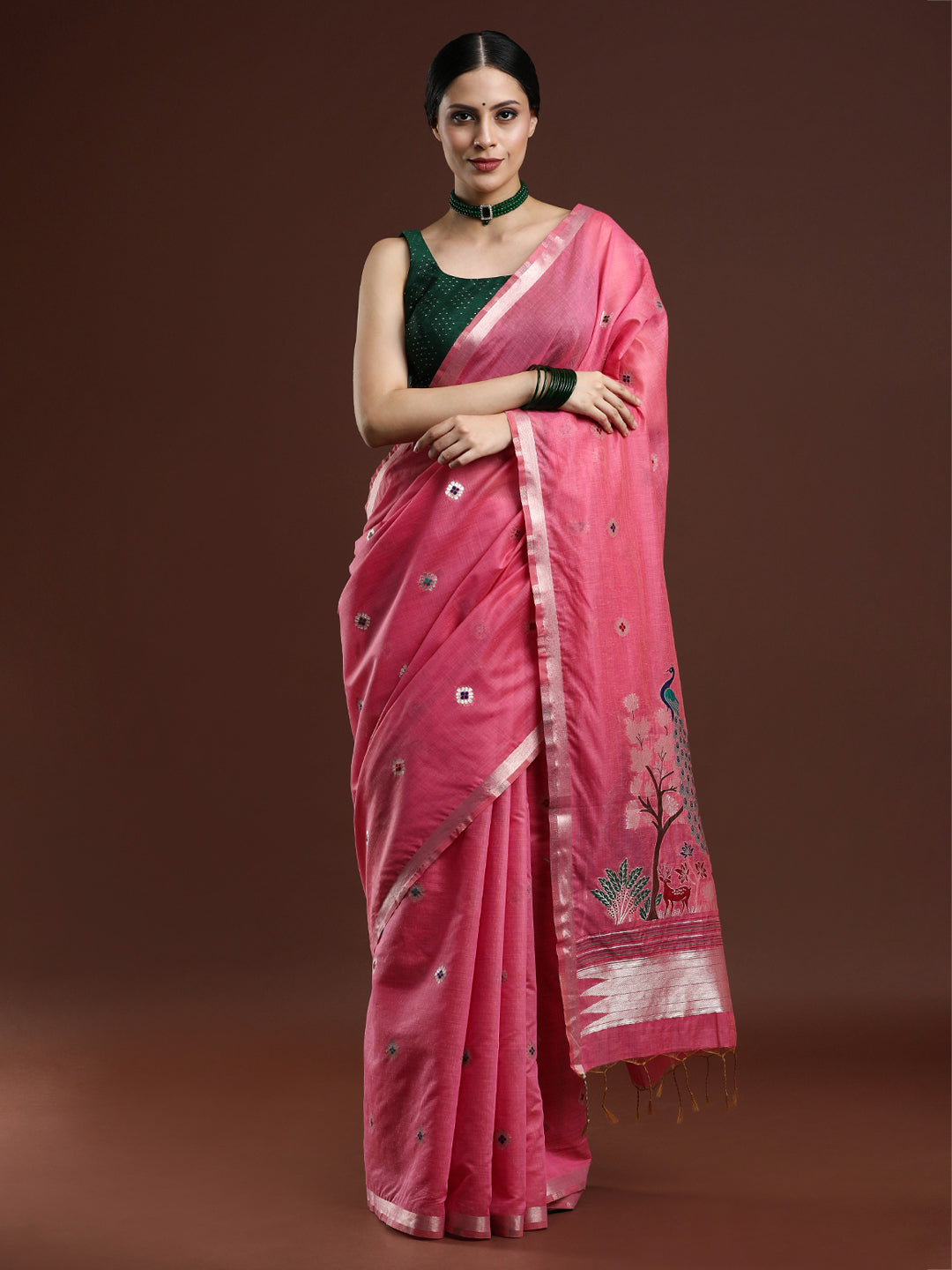 Woven Design Floral Muga Cotton Saree in Lavender