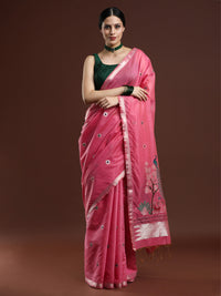 Woven Design Floral Muga Cotton Saree in Lavender