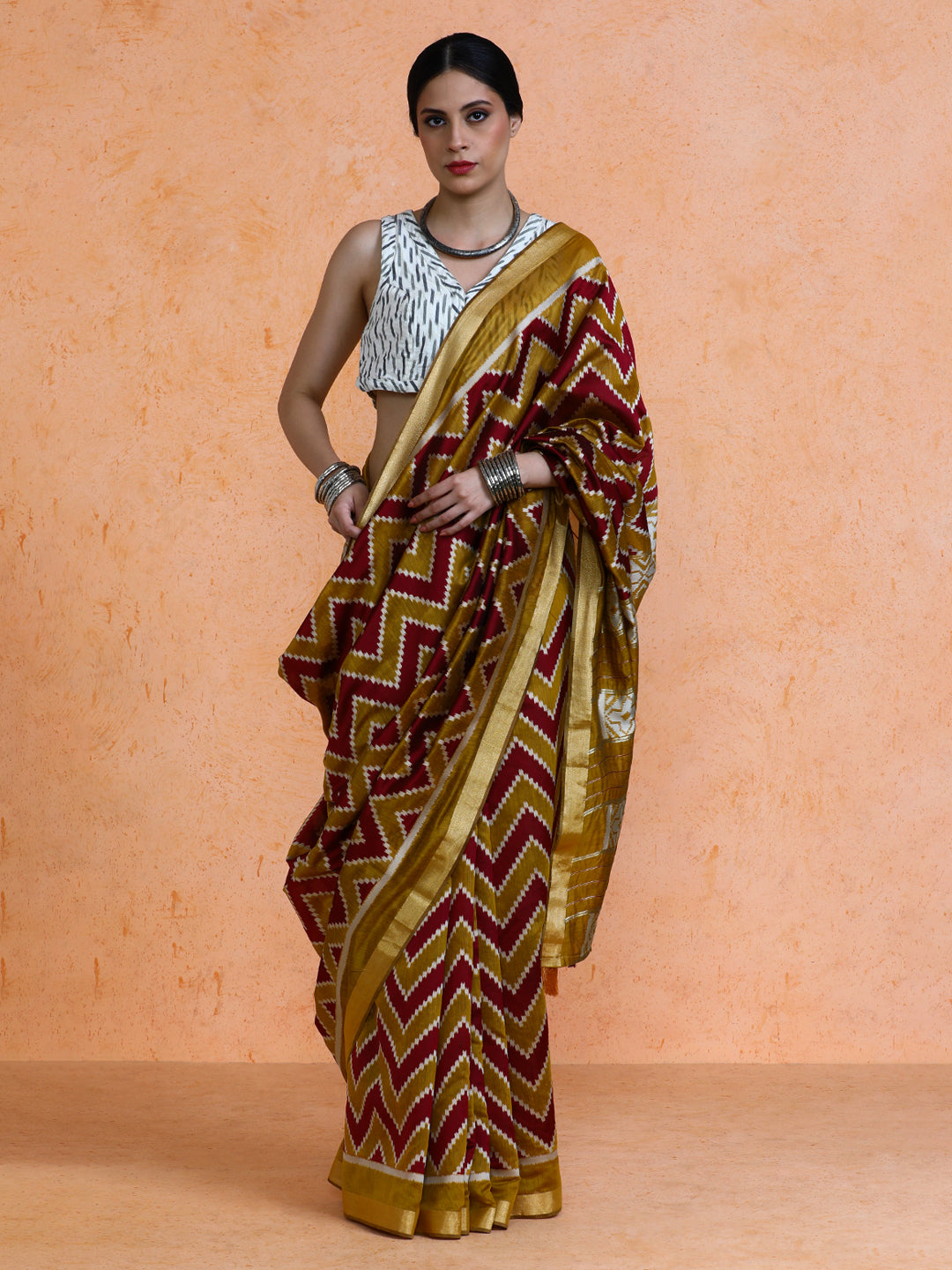 Sumitra Cotton in Maroon and Mustard