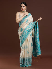 Woven Design Chanderi Cotton Saree with Blue Motifs
