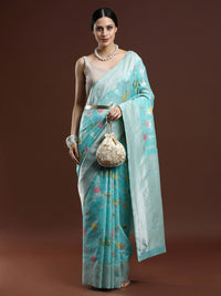 Woven Design Floral Chanderi Cotton Saree in Blue