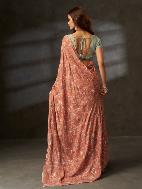 Bageecha Royale in Rusty Brown with Floral Motifs