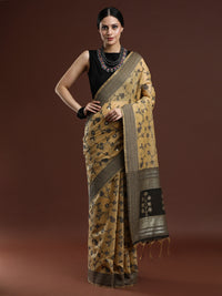 Woven Design Floral Chanderi Cotton Saree in Occur Yellow
