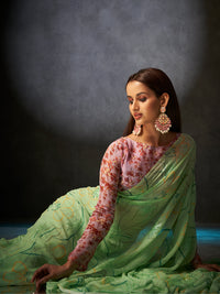 Basanti Bloom in Mint Green with Floral Patterns