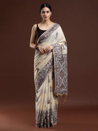 Woven Design Chanderi Cotton Saree with Dark Red Motifs