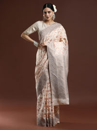 Woven Design Chanderi Cotton Saree in Light Peach