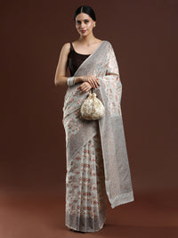 Woven Design Chanderi Cotton Saree in Light Grey