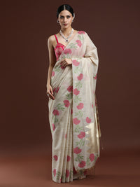 Woven Design Floral Muga Cotton Saree with Pink Motifs