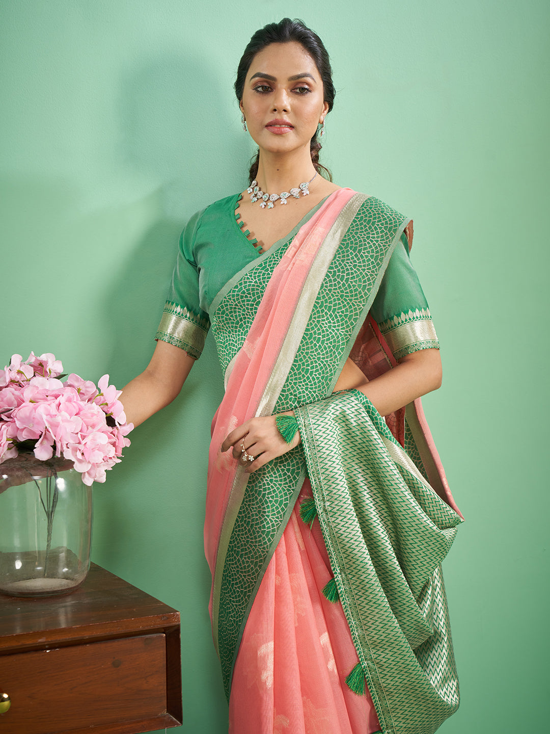 Rohini Cotton In Pink & Green