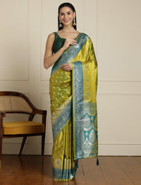 Woven Design Banarasi Saree With Unstitched Blouse in Light Green