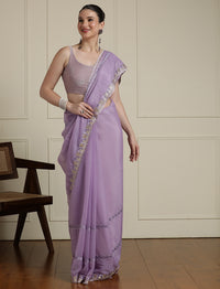 Embroidered Saree With Blouse Piece in Purple