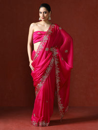 Ethnic Motifs Embroidered Sequinned Saree in pink