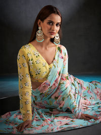 Basanti Bloom in Light Blue with Floral Motifs