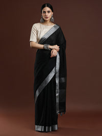 Woven Design Solid Bhagalpuri Linen Saree in Black