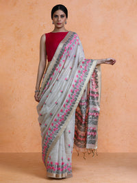 Aranya Cotton in Beige with Coral Pink Motifs