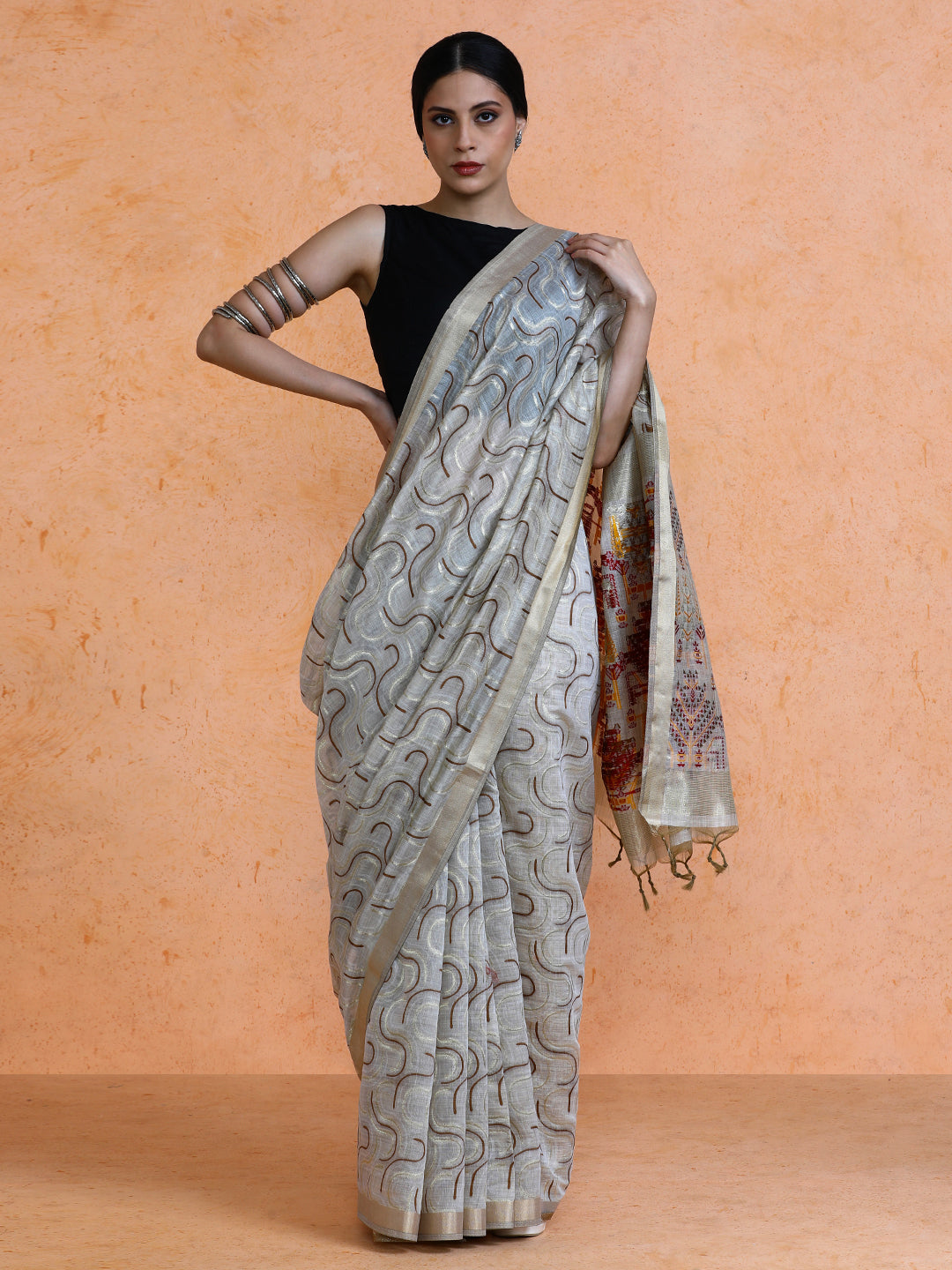 Zaika Cotton in Beige with Brown Motifs