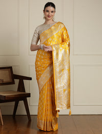 Ethnic Motifs Woven Design Zari Banarasi Saree in Yellow