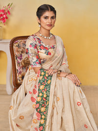 Sundari Cotton in Beige with Green Motifs