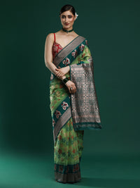 Woven Design Chanderi Cotton Saree in Green