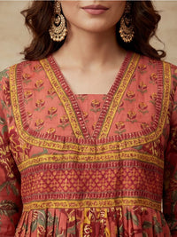 Embroidered V-Neck Kurta & Trousers With Dupatta