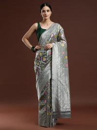 Woven Design Chanderi Cotton Saree inGrey