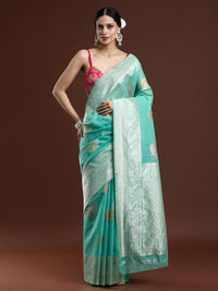 Woven Design Chanderi Cotton Saree in Sea Green