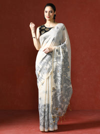 Floral Printed Zari Chanderi Saree in black