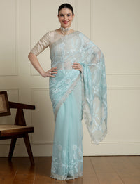 Woven Design Saree With Blouse in Blue