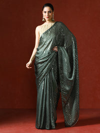 Women Sequinned Embellished Heavy Work Saree in green