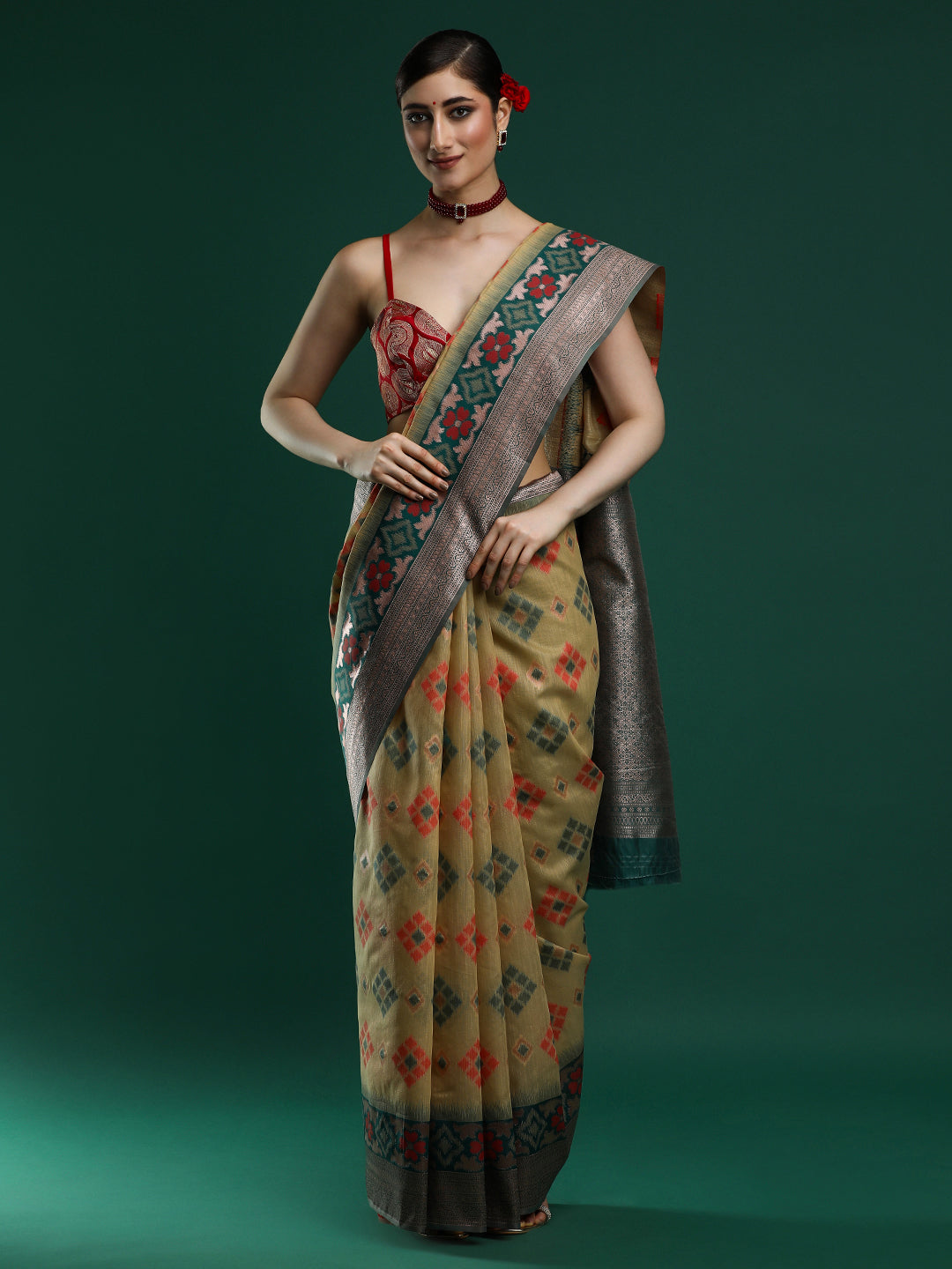 Woven Design Chanderi Cotton Saree in Dark Yellow