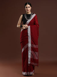 Woven Design Solid Bhagalpuri Linen Saree in Red