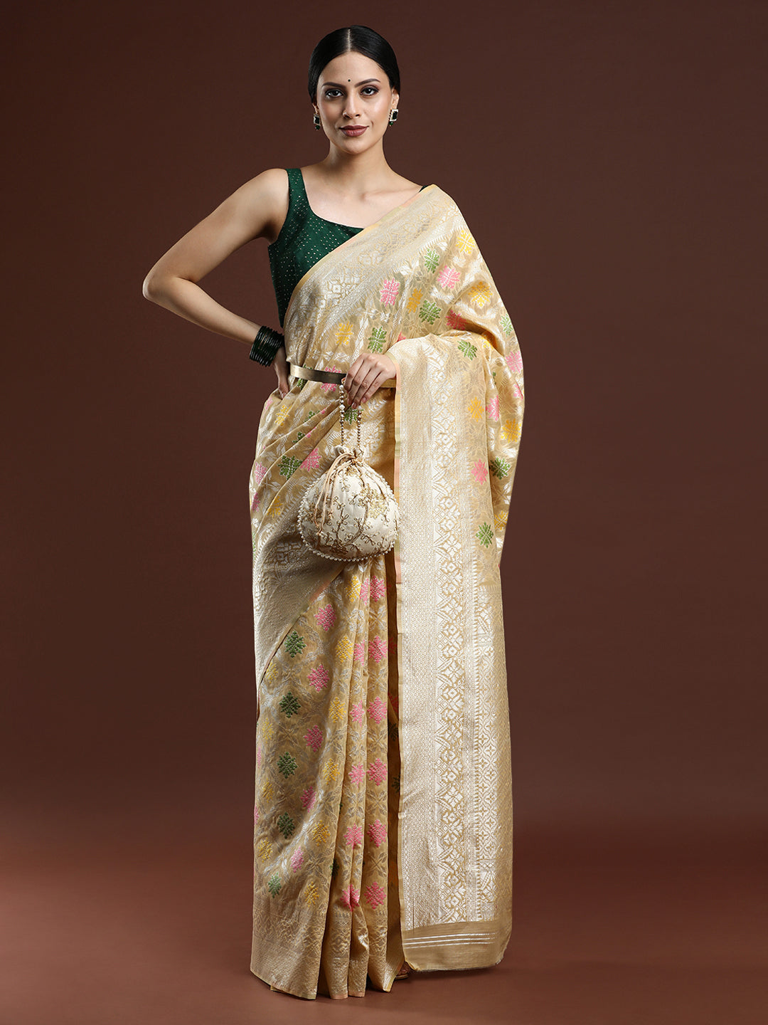 Woven Design Chanderi Cotton Saree in Beige