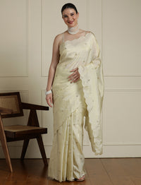 Embroidered Sequinned Georgette Saree in Cream
