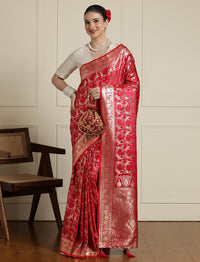 Woven Design Zari Banarasi Saree with Blouse in Red
