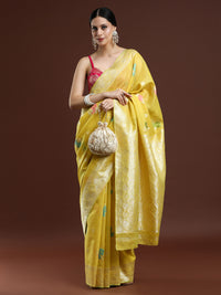 Woven Design Floral Chanderi Cotton Saree Yellow