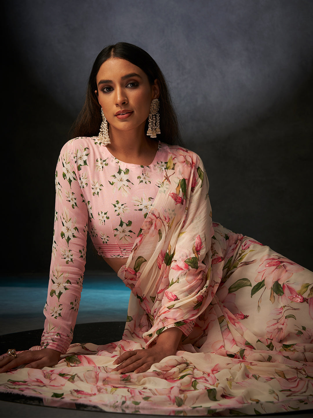 Basanti Bloom in Baby Pink with Floral Motifs