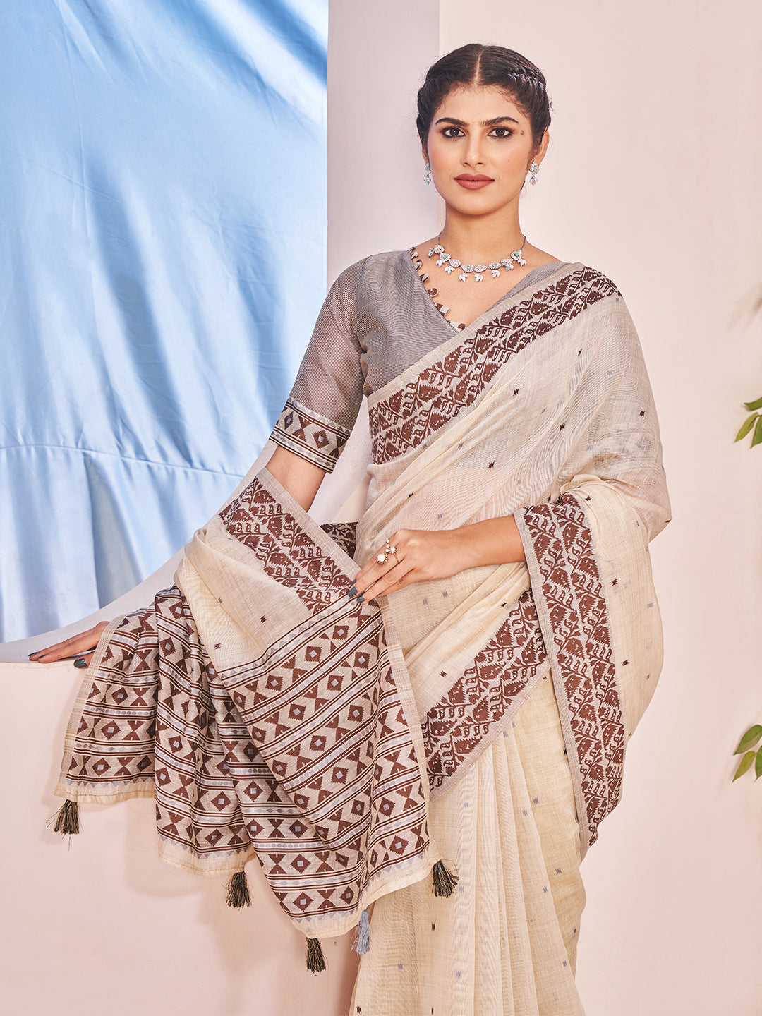 Aafreen Cotton in Beige and Brown