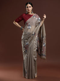 Woven Design Floral Muga Cotton Saree in Grey