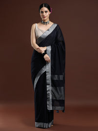 Woven Design Solid Bhagalpuri Linen Saree in Black