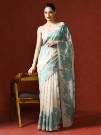 Floral Printed Chanderi Saree in green
